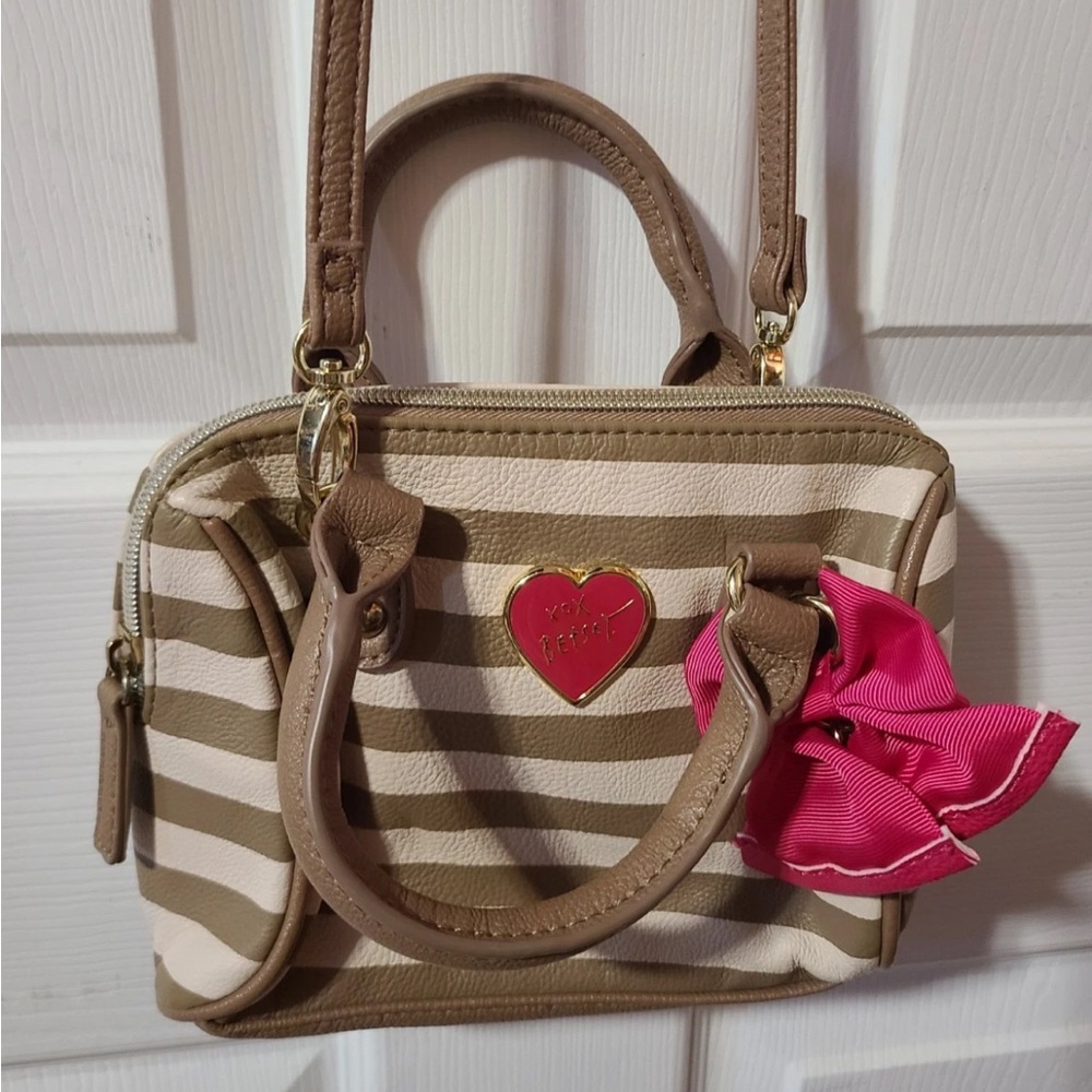 XOX Betsey Johnson Vintage Y2K fuax leather mini Tan, cream, striped Purse